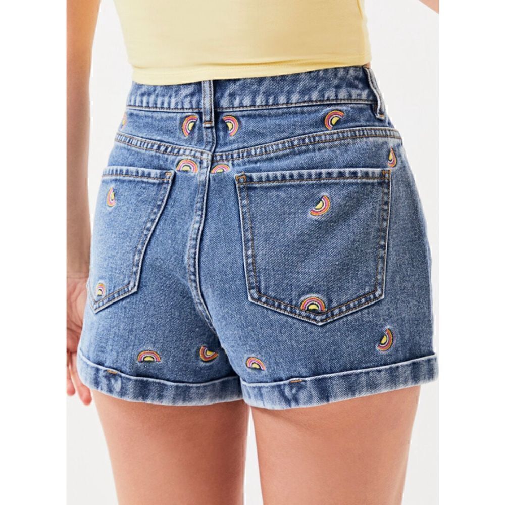 NWT Pacsun Rainbow Embroidered Mom Shorts Size 23 - Picture 2 of 6